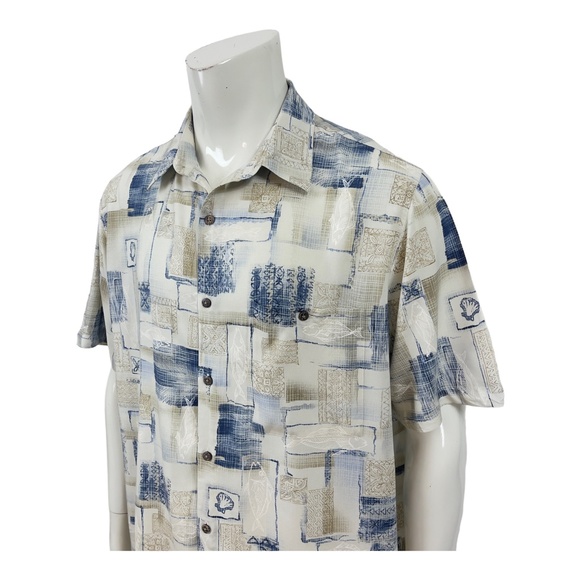 Batik Bay Camp Shirt Rayon Tropical Sea Life Fish Scallop Shells Non Tuck Men XL - Picture 7 of 10